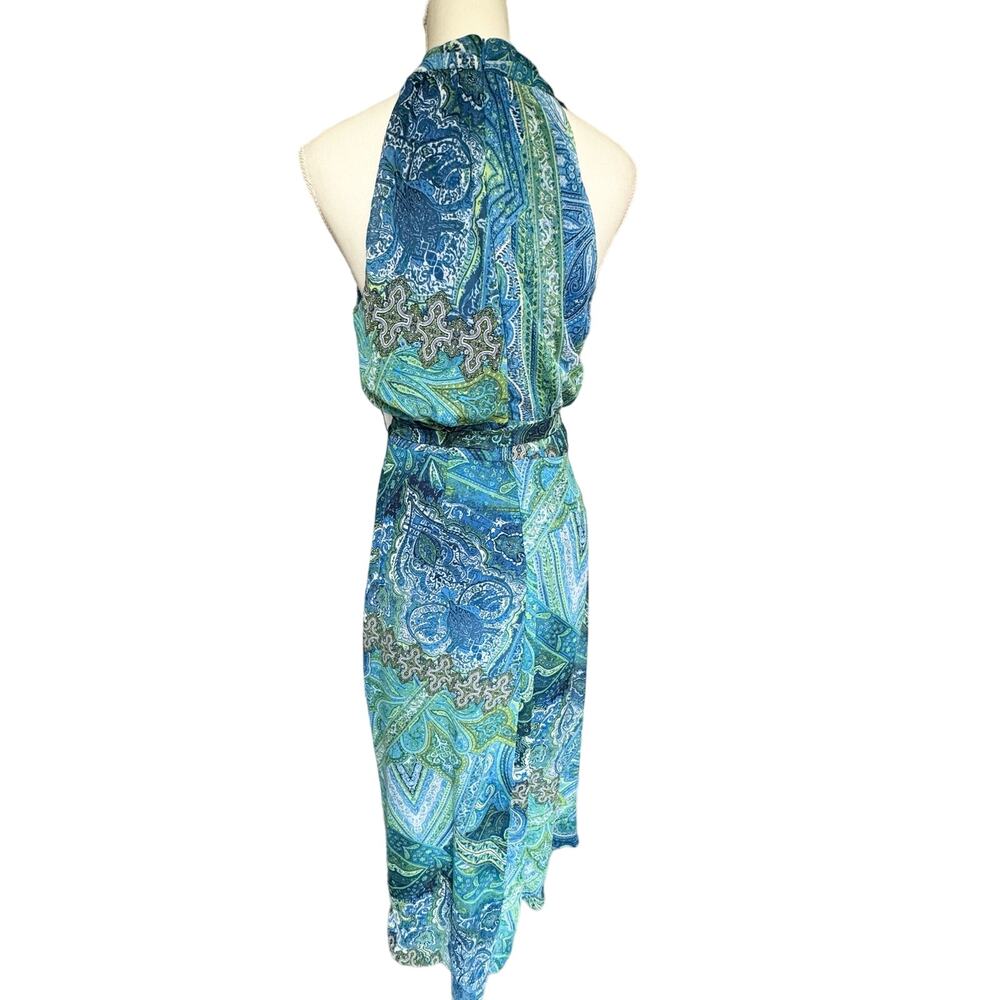 London Times Blue Green Zippered Paisley Print Maxi Dress Women's 8 Medium - Picture 11 of 14
